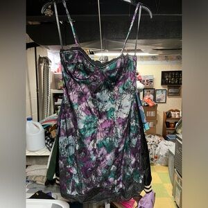 Pearl Purple, Green, & Black Minidress Size 4